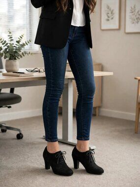 Journee Collection Leona Classic Black Suede Lace-Up Women’s Heeled Oxford NWT